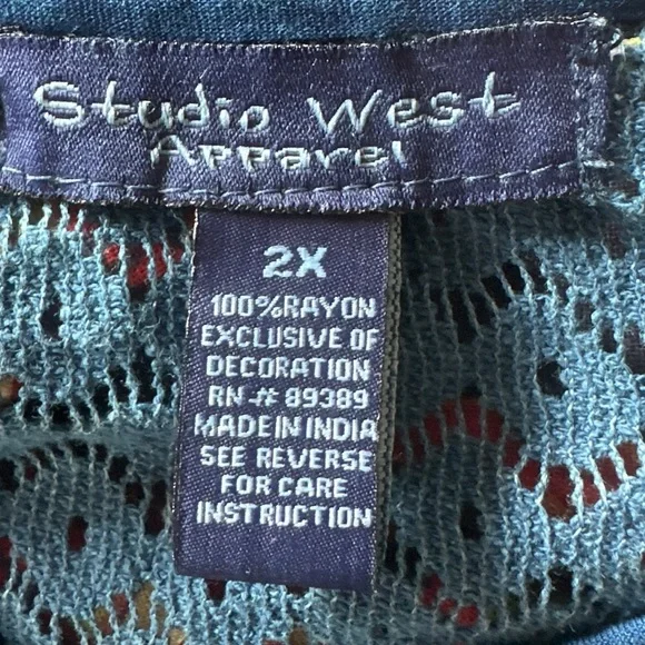 Studio West Boho Peasant Tunic Top – Blue – Size 2X - Picture 7 of 10